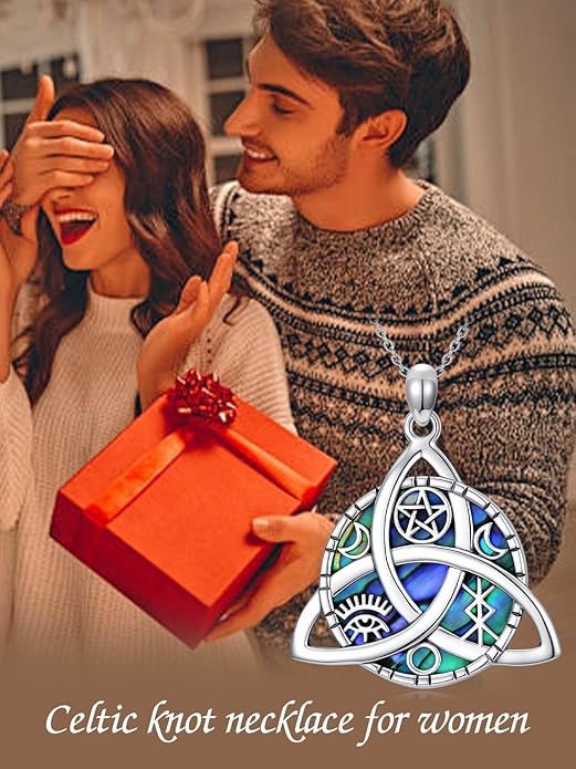 WINNICACA Christmas Gifts for Women Witches Knot Celtic Knot Necklace Sterling Silver Celtic Jewelry Protection Necklaces Irish Jewelry Birthday Gifts for Women Mom Wife Her
