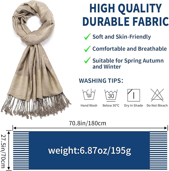QIUTIMIY Paisley Pashmina Shawl Wrap Women Reversible Vintage Jacquard Pashmina Rave Scarf with Fringe for Evening, Wedding