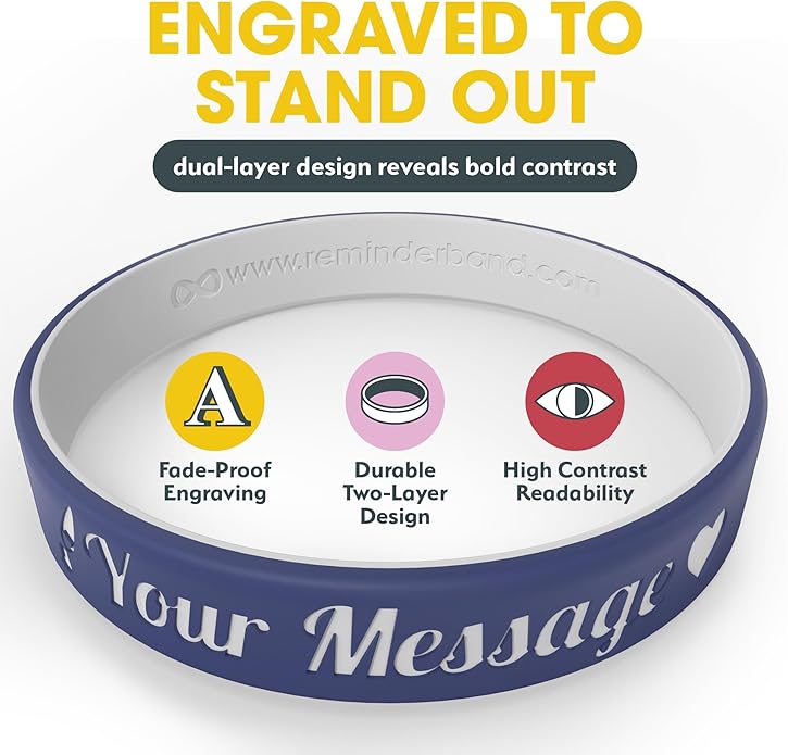 Reminderband Custom 100% Silicone Luxe Wristbands – Personalized Motivational Bracelets, Bulk Rubber Bands for Events, Fundraisers, Awareness, Gifts - Hypoallergenic Bands