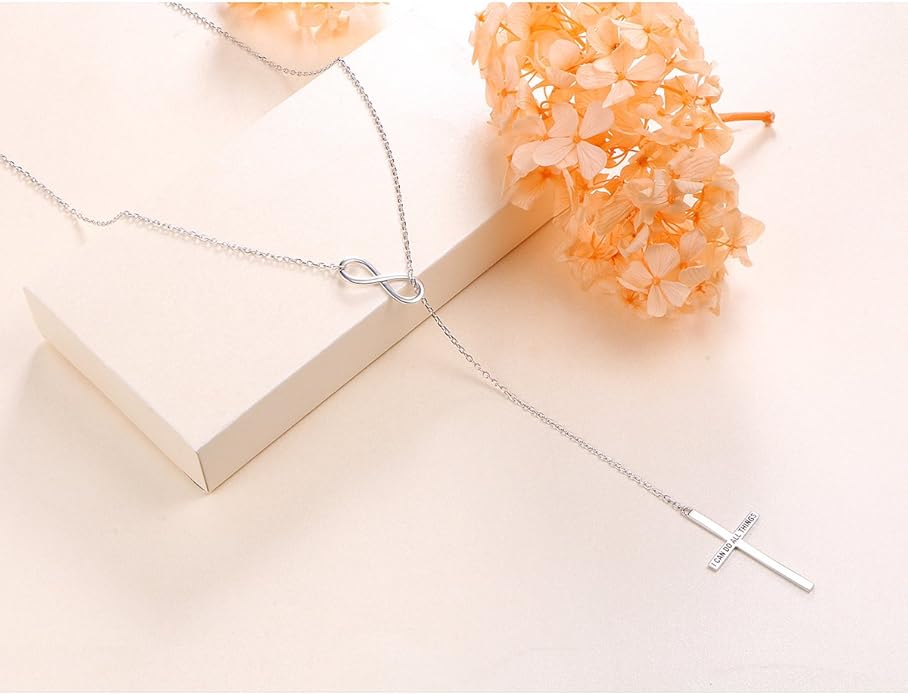 S925 Sterling Silver Y Necklace for Women butterfly/infinity Cross Necklace Lariat Necklace Drop Necklaces Y Necklace Jewelry for Women