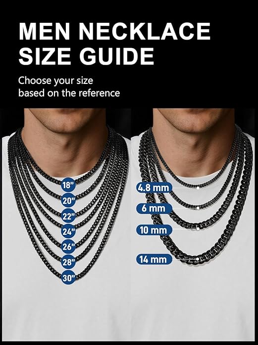 ChainsPro Chunky Miami Cuban Link Chains for Men,Stainless Steel Cuban Chain Necklace,4.8/6/10/14mm Width,No Tarnish& Thick Hip Hop Jewelry,18-30 inch Length, Black/Gold Plated/Silver,Send Gift Box