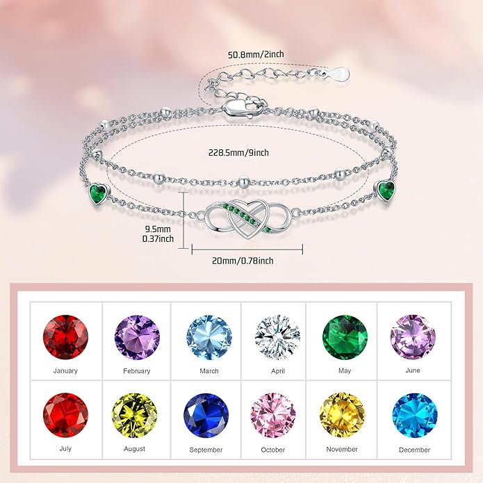 Anklet for Women 925 Sterling Silver Double Infinity Ankle Bracelet Waterproof Summer Jewelry Anniversary Birthday Gifts for Her