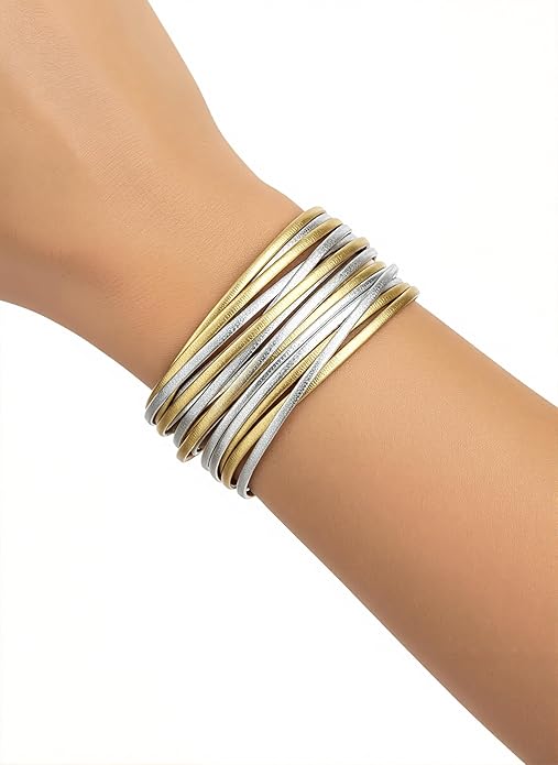 Edoneery Leather Wrap Bracelet for Women, Boho Handmade Multi-Layer Cuff with Crystal Beads Heart, Stackable Bangle Western Jewelry Gift