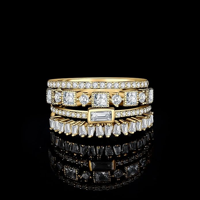 JewelryPalace 14K Gold Plated 925 Sterling Silver Rings for Women, Cubic Zirconia Promise Rings for Her, Stackable Wedding Bands Rings for Women Set Size 4-12