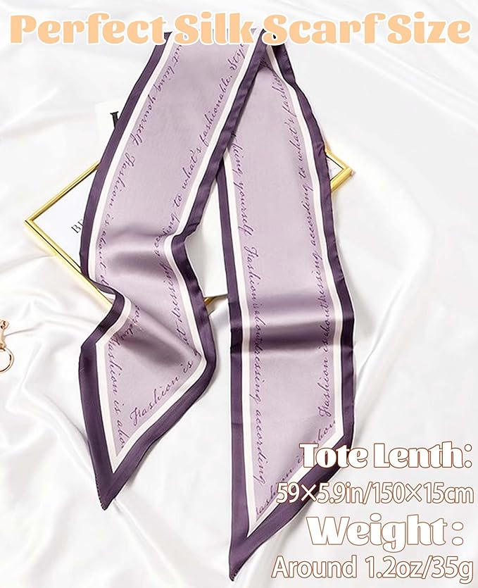 kcctoo 59" Mulberry Silk Like Head Scarf Women's Fashion Square Neck Satin Scarfs for Bag Hair Scarves Gift 59 * 5.9”