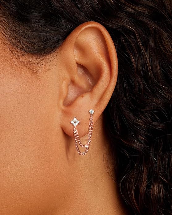 Freekiss Gold Chain Studs Earrings for Women Trendy: Hypoallergenic 14K Gold Plated Dangle Earrings Dainty Small Long Chain Earring Set Fashion Gold Jewelry for Women