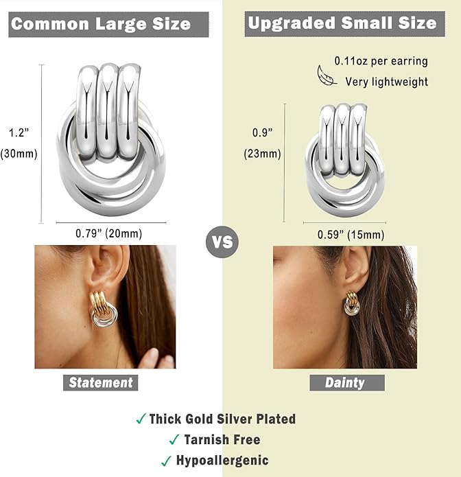 NIXMAX Chunky Small Knot Earrings Gold Silver Geometric Earrings for Women Dainty Gold and Silver Plated Dangle Drop Earrings Hypoallergenic and Lightweight Fashion Trendy Jewelry Gifts