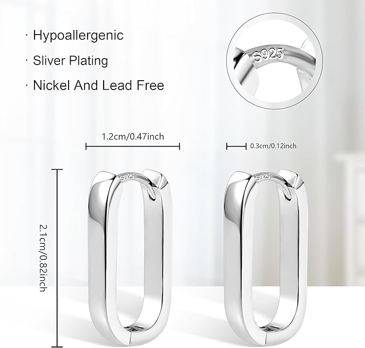 925 Sterling Silver Hoop Earrings for Women Small Square Hypoallergenic 14K Gold Plated Hoop Earrings Geometric Minimalist Rectangle Hoops
