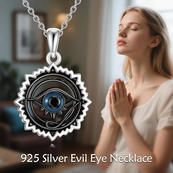 Evil Eye Necklace 925 Sterling Silver Evil Eye Pendant Necklace Greek Protection Jewelry Gifts Lucky Necklace for Women Men