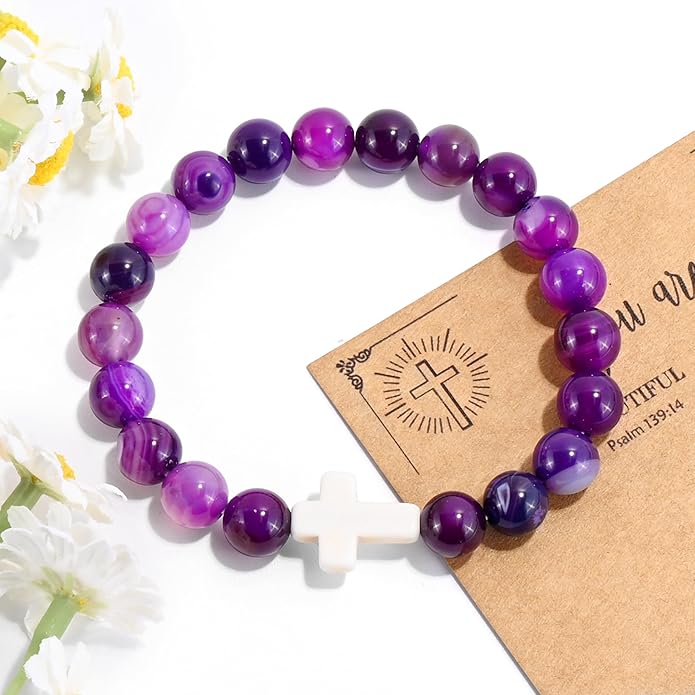 VIBILIA Cross Beaded Bracelets for Women, Inspirational Natural Heart Religious Bracelets for Women, Birthday Christian Gifts for Women on Thanksgiving Christmas Gifts