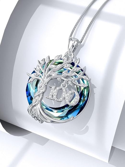 TOUPOP Birthday Gifts for Women 925 Sterling Silver Tree of Life Year Old Necklace Circle Crystal Jewelry Christmas Gifts for Her Wife Mom Mother Grandma Grandmother