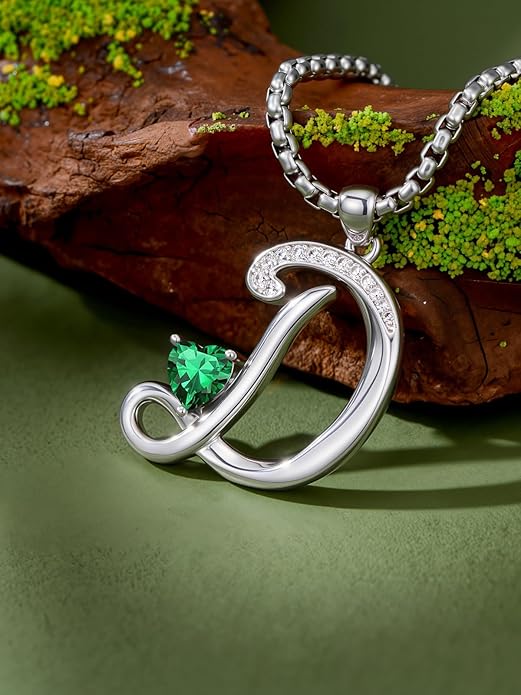 Christmas Gifts for Women Alphabet A to Z Initial Birthstone Pendant Necklaces for Women - 18k White Gold Plated Personalized Name Jewelry Valentine Mothers Day Birthday Gifts for Women Her Girlfriend