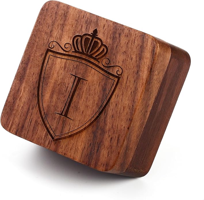 Mens Initial Silver Cufflinks A-Z Alphabet Letter Steel Cuff Links with Engraved Walnut Wood Box Groom Groomsman Wedding Set…