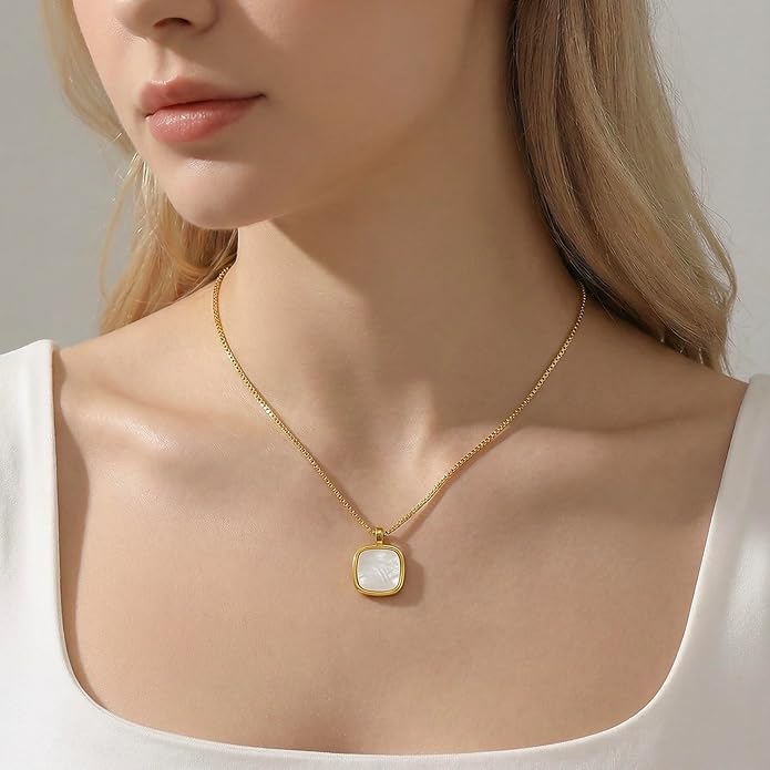 Lume Pick Mother of Pearl & Tiger Eye Copper Gold Plated Necklace,Birthday Gifts for Women, Fashion Jewelry, Minimalist Retro Bohemian Cute Styles
