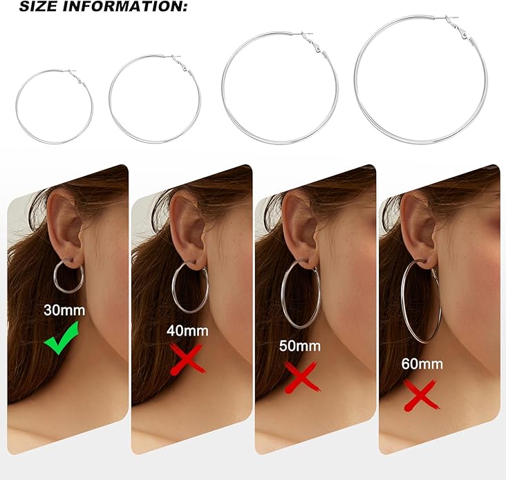 4 Pairs Silver Gold Hoop Earrings for Women | 14K Gold Plated Hoop Earrings Set Hypoallergenic Earring Lightweight Dangle Earrings Set