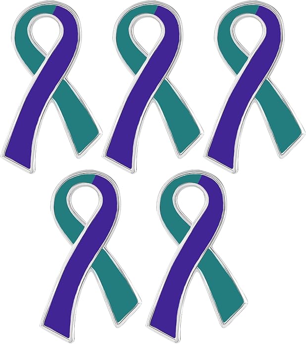 Suicide Awareness and Prevention Pin - Bulk Packs - Variety Pack of Teal & Purple Ribbon Pin Perfect for Support Groups, Gift-Giving and Fundraising