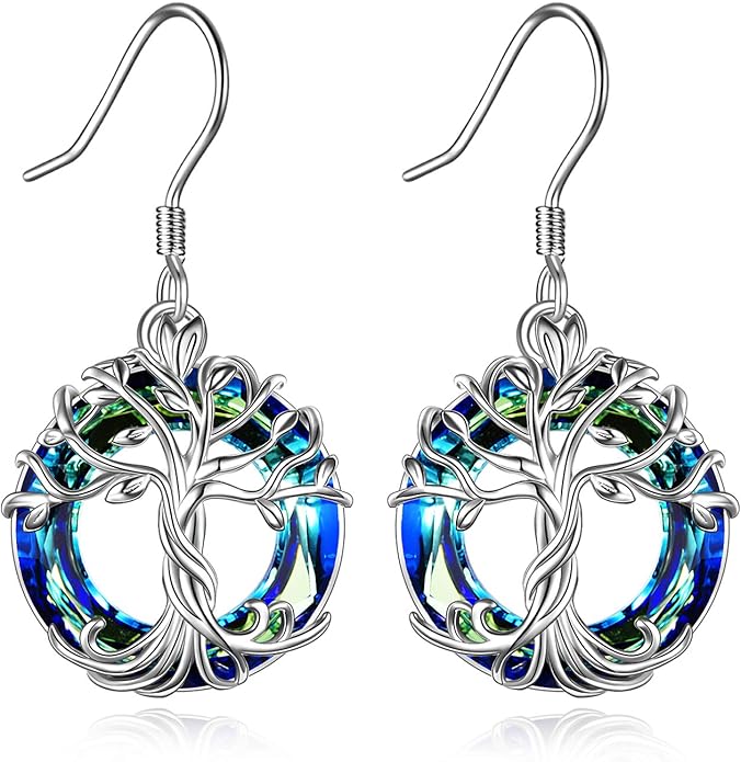 TOUPOP Tree of Life Earrings 925 Sterling Silver Family Tree Dangle Drop Earrings Crystal Jewelry Birthday Christmas Gifts for Women Her