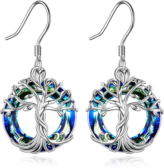 TOUPOP Tree of Life Earrings 925 Sterling Silver Family Tree Dangle Drop Earrings Crystal Jewelry Birthday Christmas Gifts for Women Her