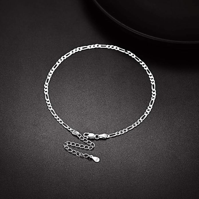 PROSILVER 925 Sterling Silver Ankle Bracelets For Women, Stylish Chain Anklets, Summer Beach Jewelry, 8.6-10.6 Inch Adjustable, Come with Box