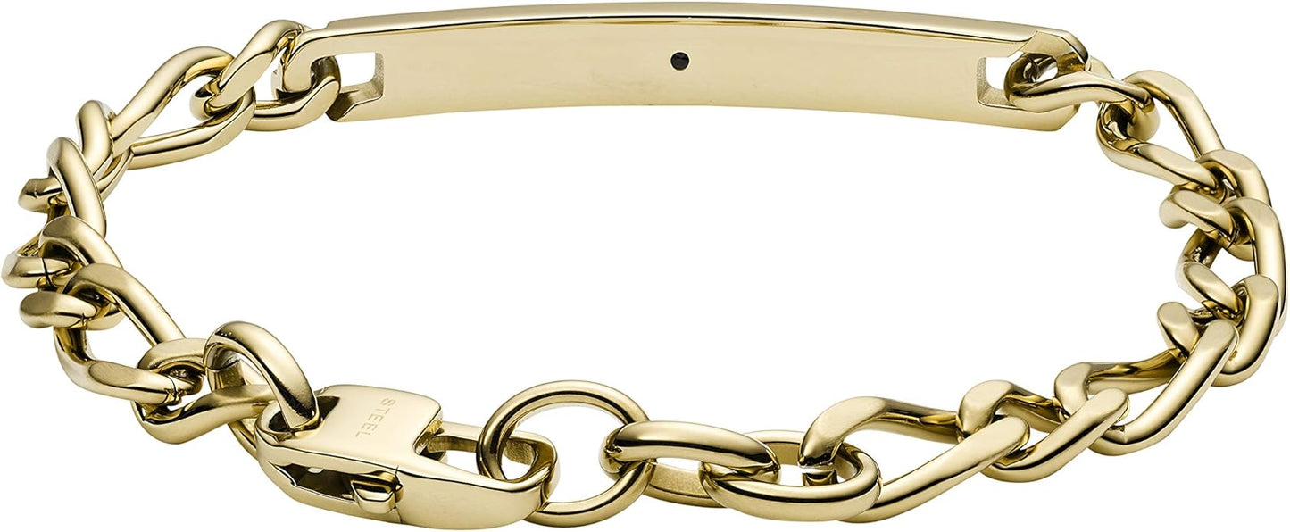 Fossil Men's Plated Stainless Steel Engravable Personalized Gift ID, Chain or Cuff Bracelet for Men