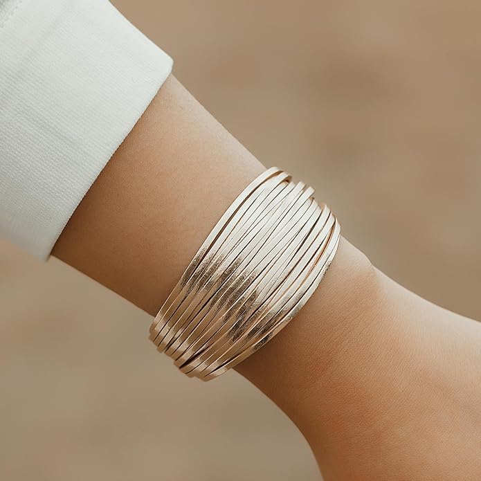 FANCY SHINY Boho Leather Wrap Bracelet Stackable Layered Bangle Cuff with Magnetic Clasp