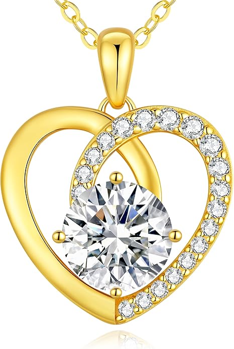 Moissanite Heart Pendant Necklaces for Women,D Color VVS1 Moissanite Jewelry,925 Sterling Silver Gold Plating,Wedding,Anniversary,Birthday,Gifts for Wife Her Mom Girlfriend