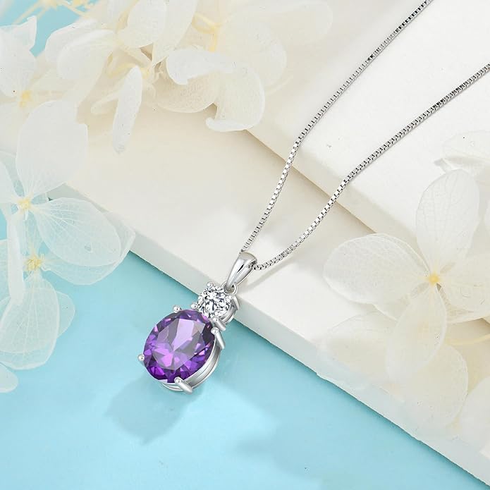 Birthstone Necklace for Women 925 Sterling Silver Oval Cut Cubic Zirconia Pendant Jewelry Gifts for Her