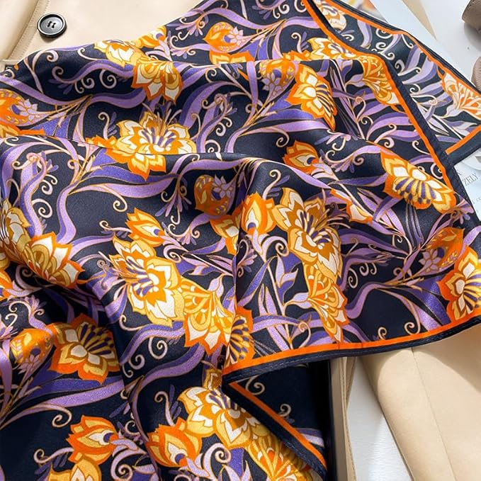 ANDANTINO 100% Mulberry Silk Square Scarf for Hair-25.6" X25.6'' Women Men Natural Silk Neckerchief Digital Printed Headscarf