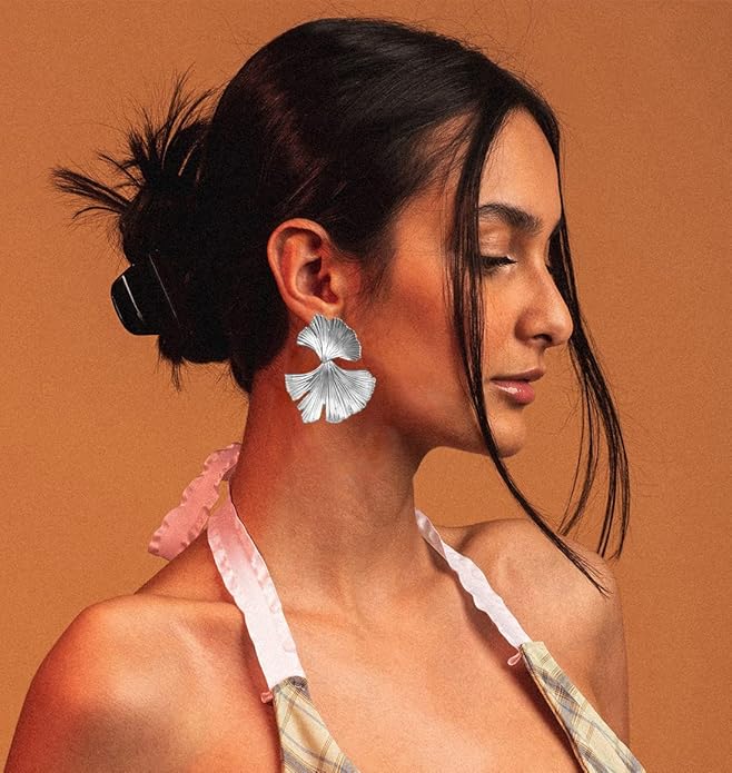 Ginkgo Leaf Flower Earrings, Gold Geometric Statement Earring, Big Fashion Design Boho Drop Dangle Earrings