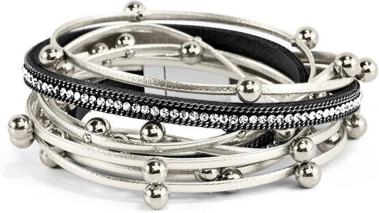 ENGCKSHI Wrapped Bracelets for Women,Leather Bracelet,Boho Bracelets for Women,Multi-Layer Pearl Crystal Bracelet Bangle Jewelry