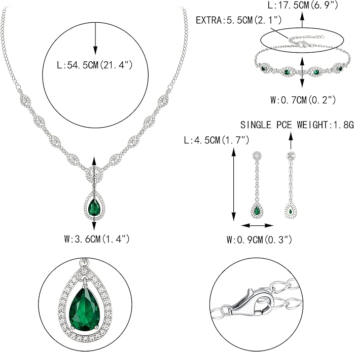EVER FAITH Bridal Jewelry Set for Women, Stunning Teardrop Cubic Zirconia Birthstone Necklace Bracelet Earrings Sets Gift for Mothers Day/Valentines/Birthday/Christmas