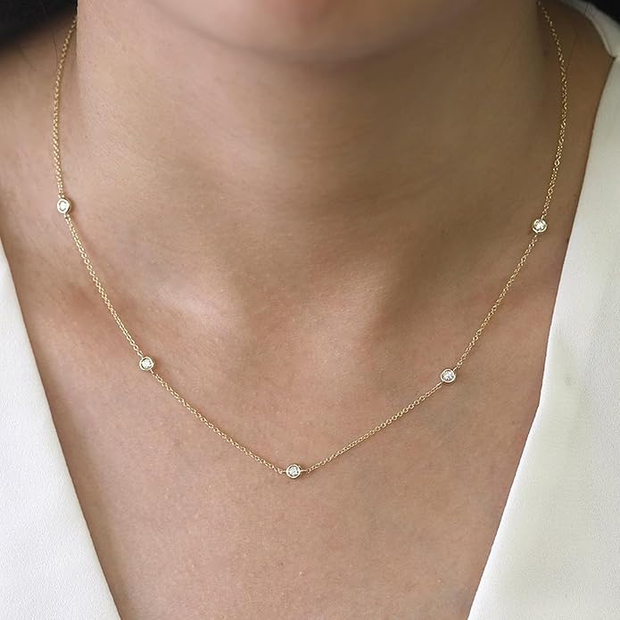 Dainty Gold Diamond Necklace for Women, 14k Gold Plated Diamond Station Choker Necklace for Women Daily & Minimalist, Gold Jewelry for Women