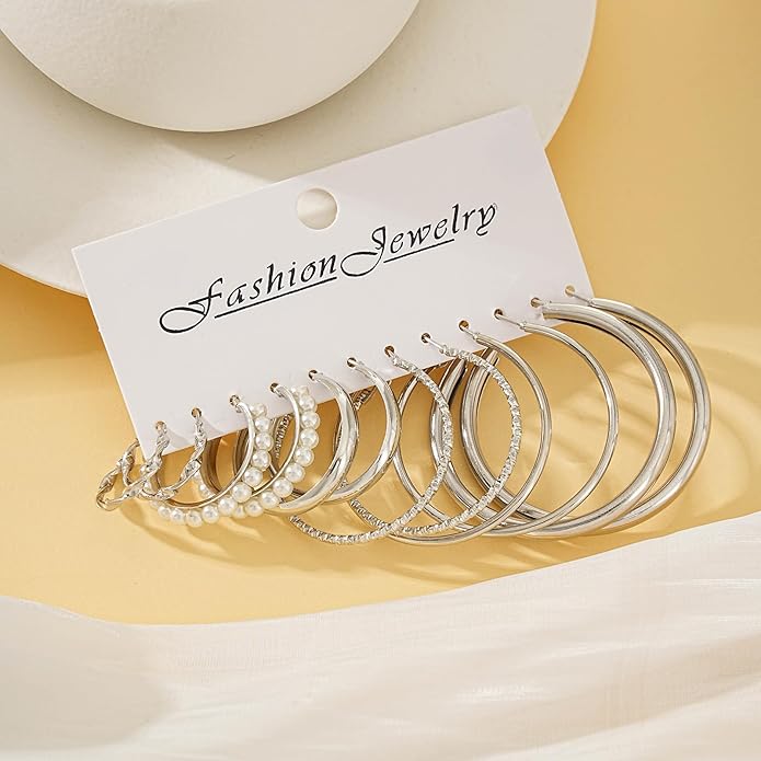 24 Pairs Chunky Gold Hoop Earrings Set for Women, Hypoallergenic Fashion Statement Hoops Earrings Pack Assorted Small Big Twisted Hoop Jewelry for Gift