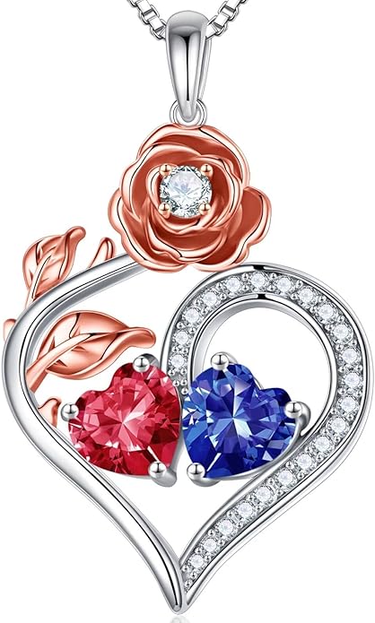 Iefil Christmas Gifts for Women Wife - 925 Sterling Silver Double Birthstone Necklace, Anniversary Birthday Gifts for Women, Jewelry Gifts for Wife Her