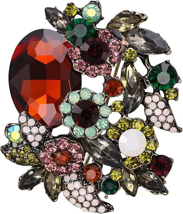 EVER FAITH Rhinestone Crystal Party Flower Leaf Vine Brooch