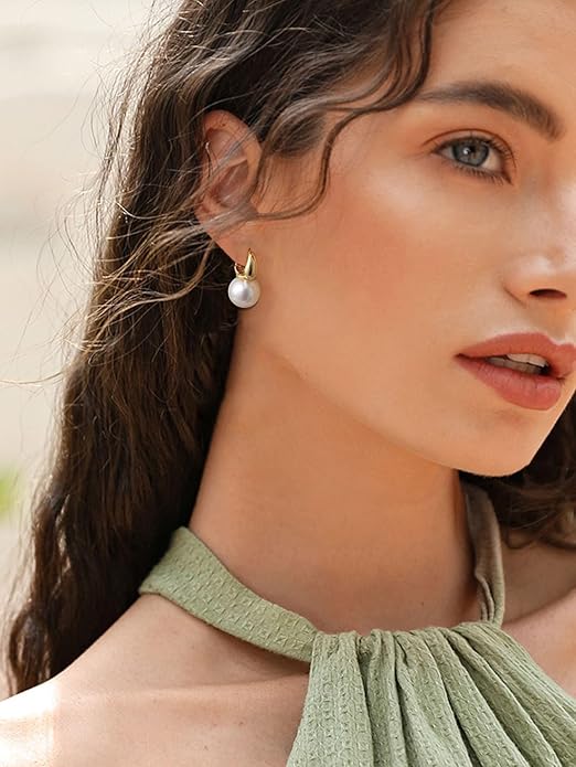 CHESKY Pearl Earrings for Women, Dainty 14K Gold Plated/Silver Plated Drop Quality Handpicked AAA+ Freshwater Cultured Round Pearls Dangle Earrings Wedding Jewelry for Women Gifts
