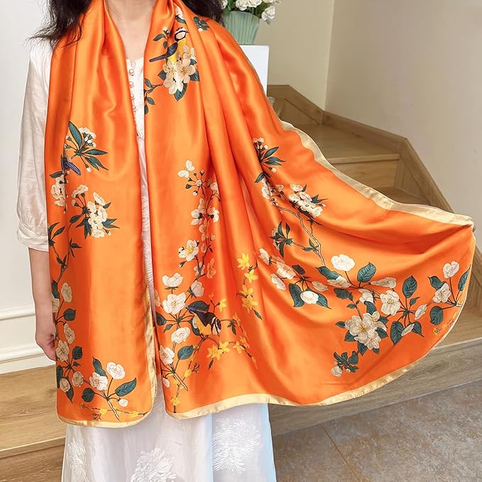 Long Silk Like Scarf Lightweight Satin Scarves Large Sunscreen Shawl Wrap for Women