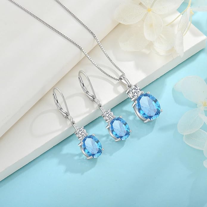 Birthstone Necklace for Women 925 Sterling Silver Oval Cut Cubic Zirconia Pendant Jewelry Gifts for Her