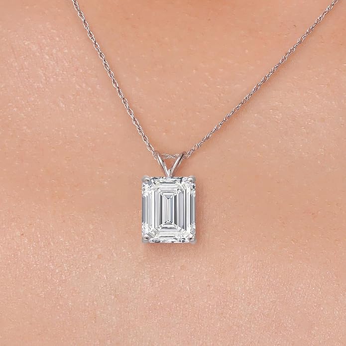 Gem Stone King 1 to 5 Carat 14K Gold IGI Certified Lab Grown Diamond Pendant Necklace For Women | Emerald Cut | E-F Color | VS1-VS2 Clarity | With 18 Inch Gold Chain