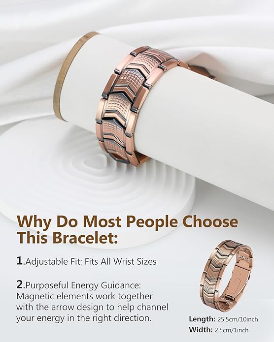 Feraco Copper Bracelet for Men 3X Strength,Magnetic Therapy Bracelet Copper Jewelry with Powerful 3800 Gauss Magnets,Premium Fold-Over Clasp