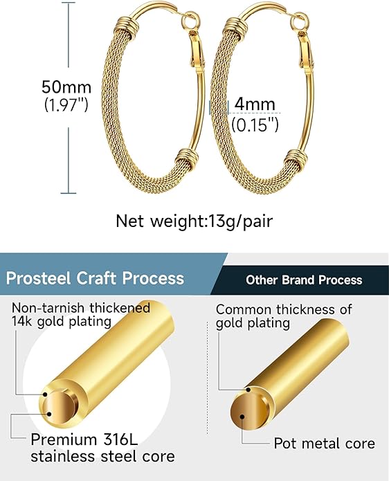 PROSTEEL 30/40/60/80/100mm Chunky Hoop Earrings For Women Gold Plated/Black Stainless Steel Hoops Earrings Statement Jewelry