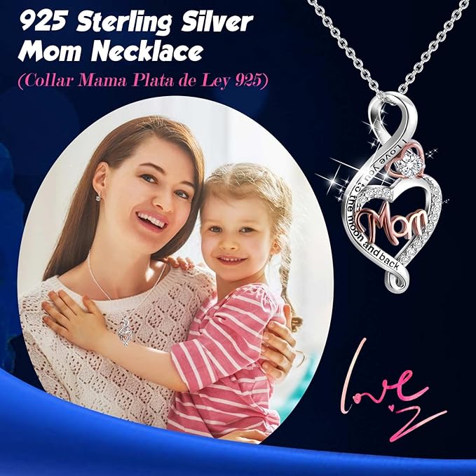 ADDWel Gifts for Mom from Daughter and Son, Unique Mom Birthday Gift Idea, Preserved Real Roses with Sterling Silver Mom Necklace, Cool Present to Mother Mama