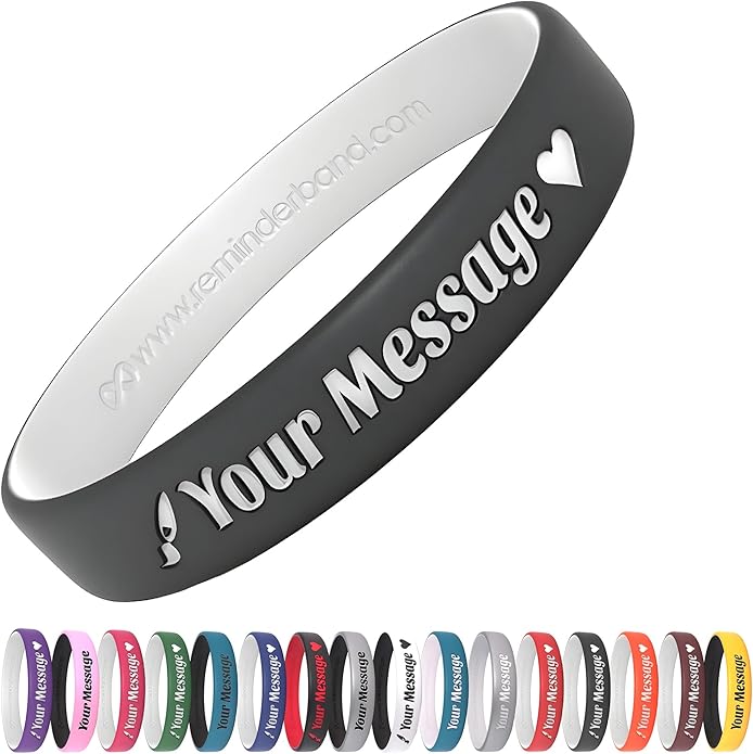 Reminderband Custom 100% Silicone Luxe Wristbands – Personalized Motivational Bracelets, Bulk Rubber Bands for Events, Fundraisers, Awareness, Gifts - Hypoallergenic Bands