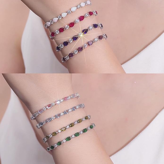 FANCIME Birthstone Tennis Bracelets Sterling Silver Bolo Tennis Bracelets Charm Fine Jewelry Birthday Gifts for Women Mom Wife Her