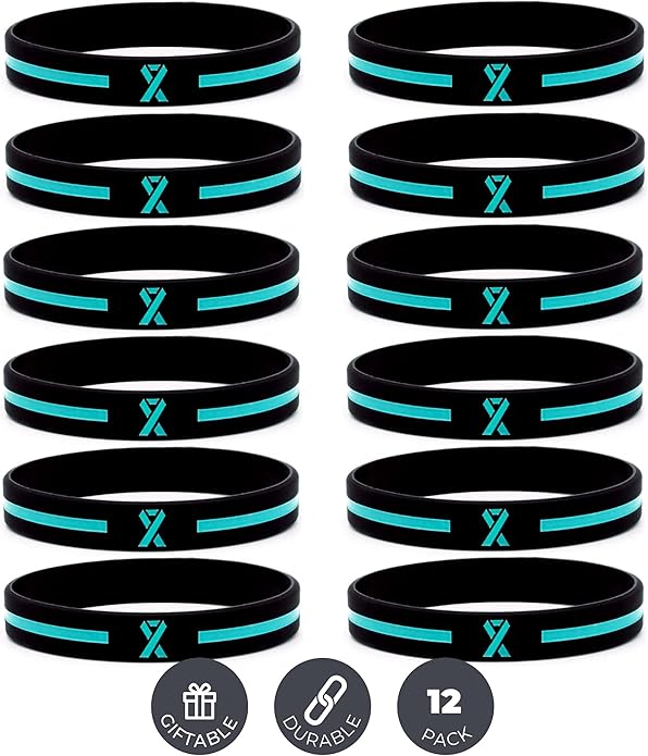 Inkstone Awareness Ribbon Silicone Bracelets (12-pack) - Wholesale Pack of 1 Dozen Unisex Wristbands for Men Women - Cancer Survivor Hospital Gifts Party Favors Giveaways Goodie Bag Items