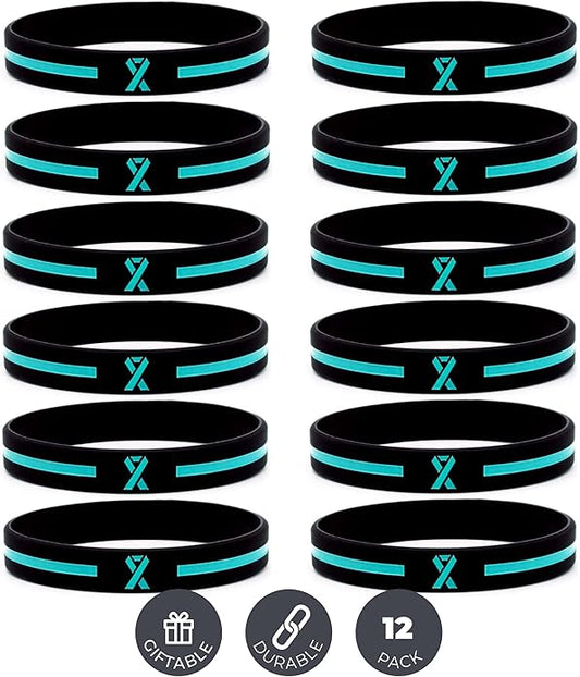 Inkstone Awareness Ribbon Silicone Bracelets (12-pack) - Wholesale Pack of 1 Dozen Unisex Wristbands for Men Women - Cancer Survivor Hospital Gifts Party Favors Giveaways Goodie Bag Items