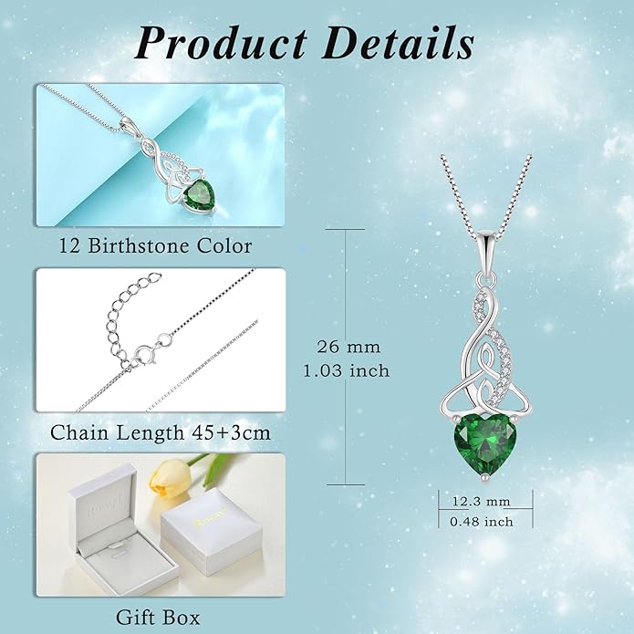 Infinity Celtic Knot Jewelry Set for Women 925 Sterling Silver Emerald Earrings and Necklace Set May Birthstone Jewelry Gifts for Her