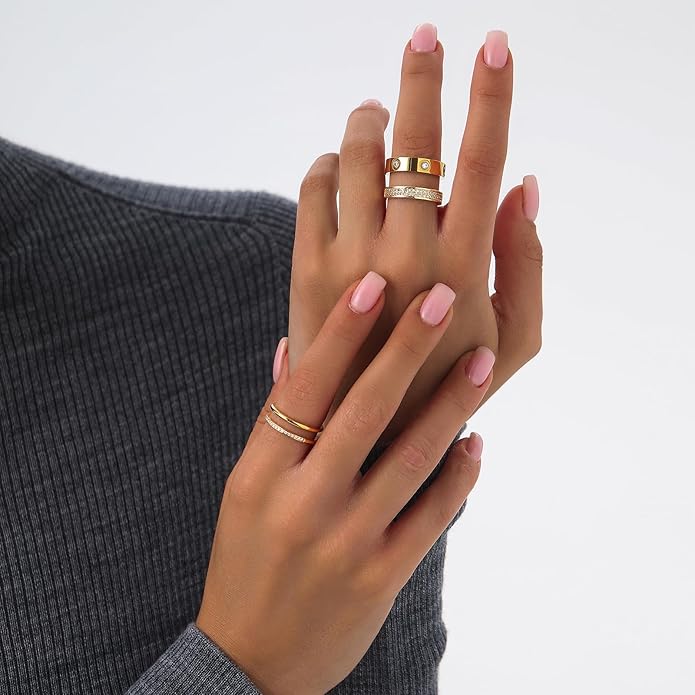 PDWZNBA Gold Rings for Women Non Tarnish Stackable Rings Trendy Dainty 18K Gold Plated Stacking Rings Set Love Friendship Rings Band Rings Promise Wedding Engagement Rings Size 5-11