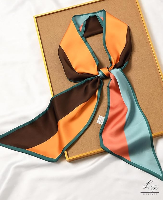 Hioyiwse Head Scarf Hair Neck Scarves For Women Purse Bag Scarfs For Handbags Silky Long Thin Satin Headscarf Fashion