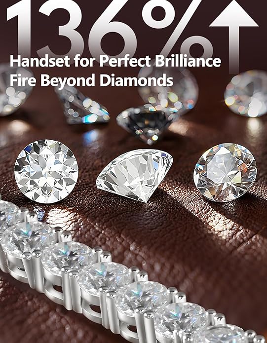 KRKC&CO Lab-Grown Moissanite Tennis Bracelet Women, Luxury Anniversary Wedding Bridal Gift for Wife, 2.2-13.8 ct.tw, D Color VVS1, 925 Sterling Silver 14K Golden Plated, Hypoallergenic, Everyday Jewelry